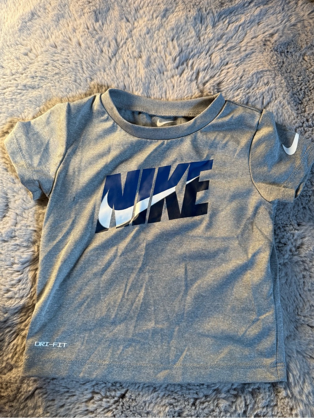 Nike Gray Short-Sleeve Tee with Blue & White Logo
